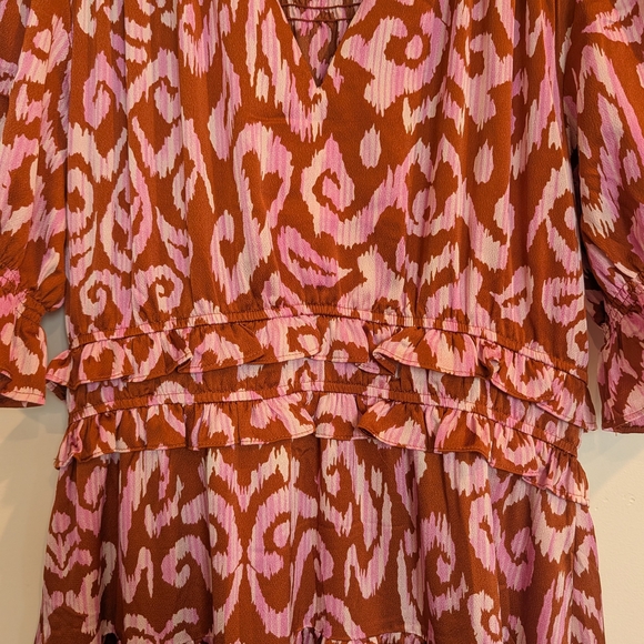 THML Pink and Brown Patterned Midi Dress - Picture 2 of 4